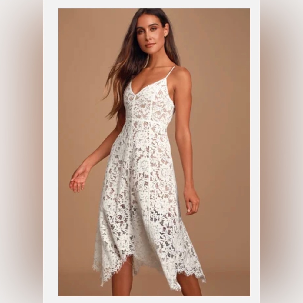 LuLu’s One Wish Lace MIDI Dress White